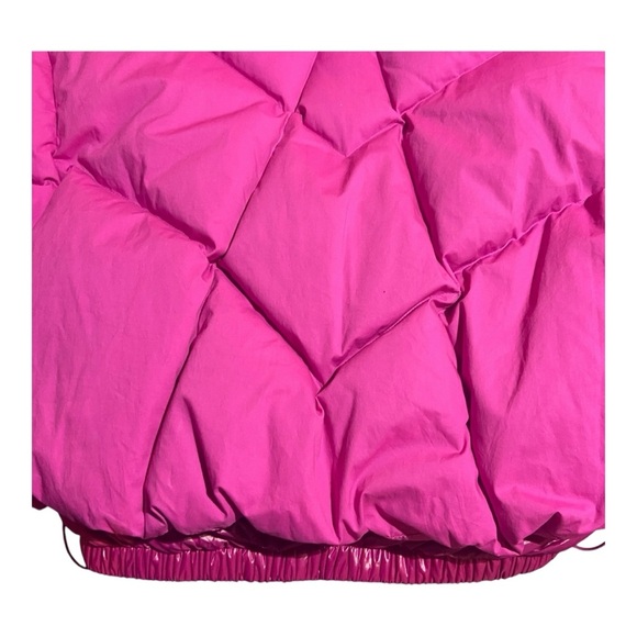 Cropped Puffer Jacket Goose Down Fill Silk Blend Sz S Hot Pink Barbie - Picture 6 of 8